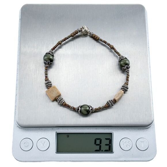 Silver Tone Black Pearl Bead Magnet Clasp Bracelet 7.5" - Picture 2 of 4